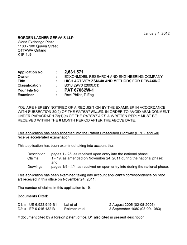 Document de brevet canadien 2631571. Poursuite-Amendment 20120104. Image 1 de 3