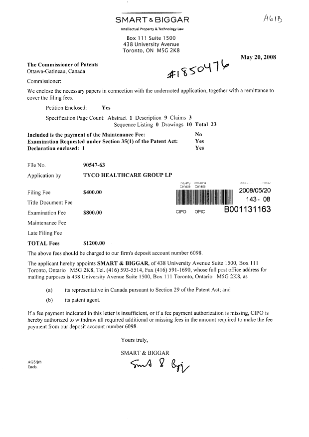 Document de brevet canadien 2631622. Cession 20080520. Image 1 de 3
