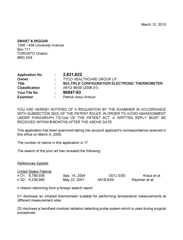 Document de brevet canadien 2631622. Poursuite-Amendment 20100312. Image 1 de 3