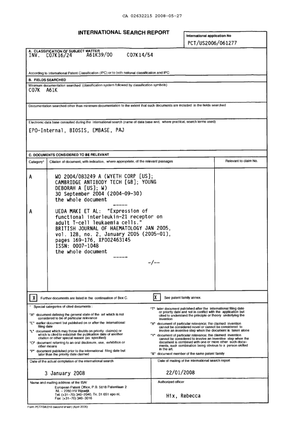Canadian Patent Document 2632215. PCT 20071227. Image 1 of 8