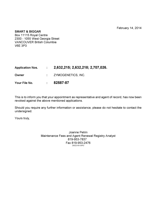 Canadian Patent Document 2632215. Correspondence 20131214. Image 1 of 1