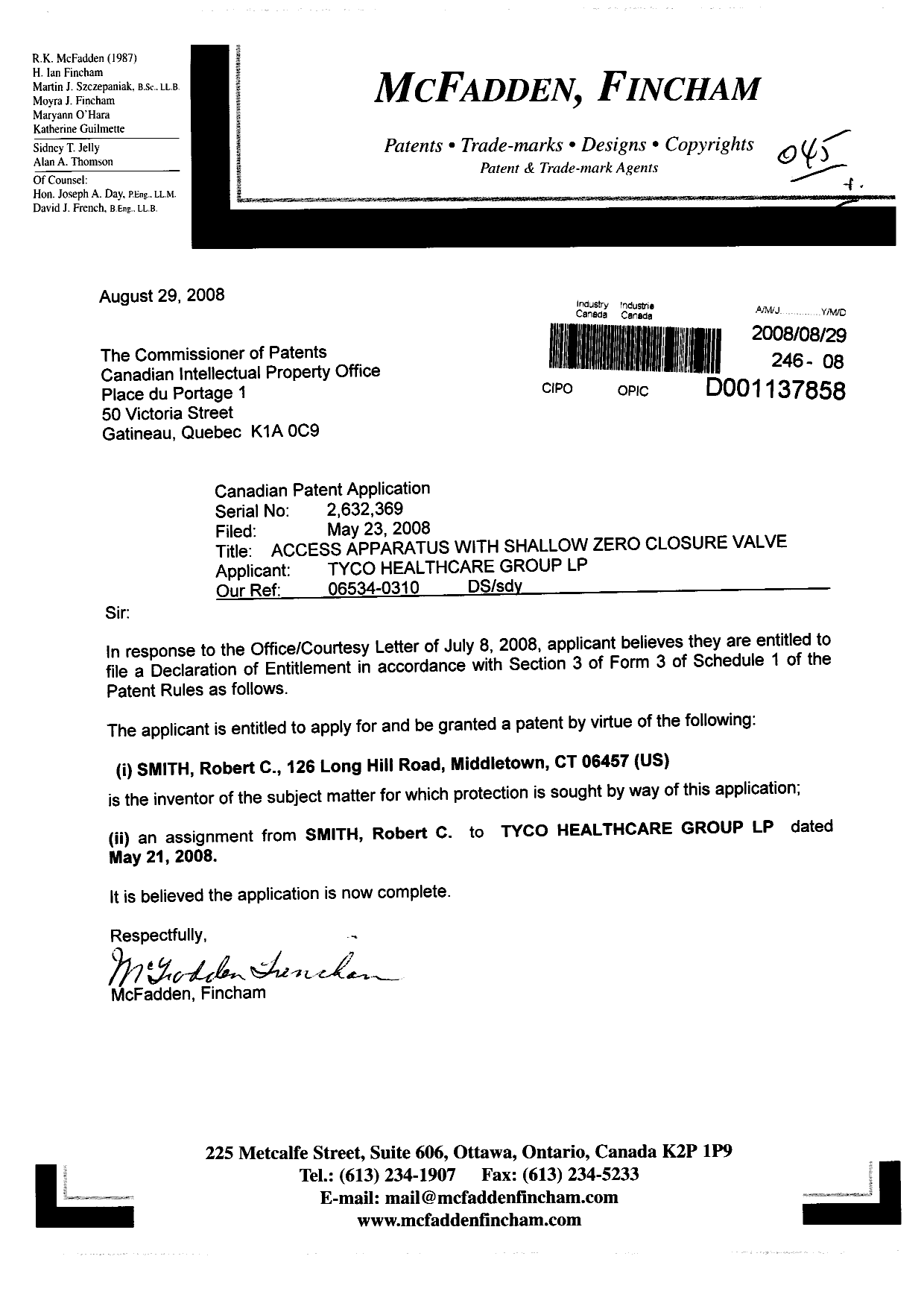 Canadian Patent Document 2632369. Correspondence 20071229. Image 1 of 1