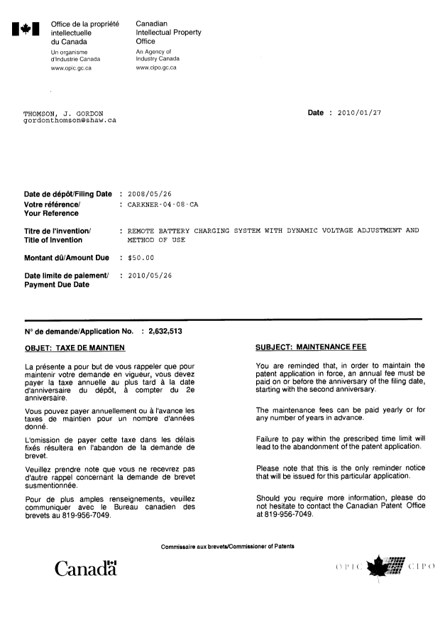 Canadian Patent Document 2632513. Correspondence 20091227. Image 1 of 1