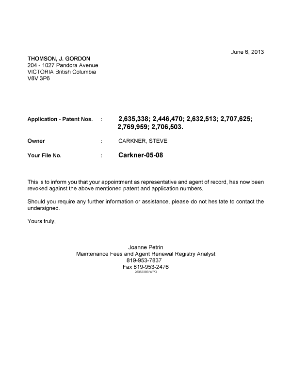 Canadian Patent Document 2632513. Correspondence 20121206. Image 1 of 1