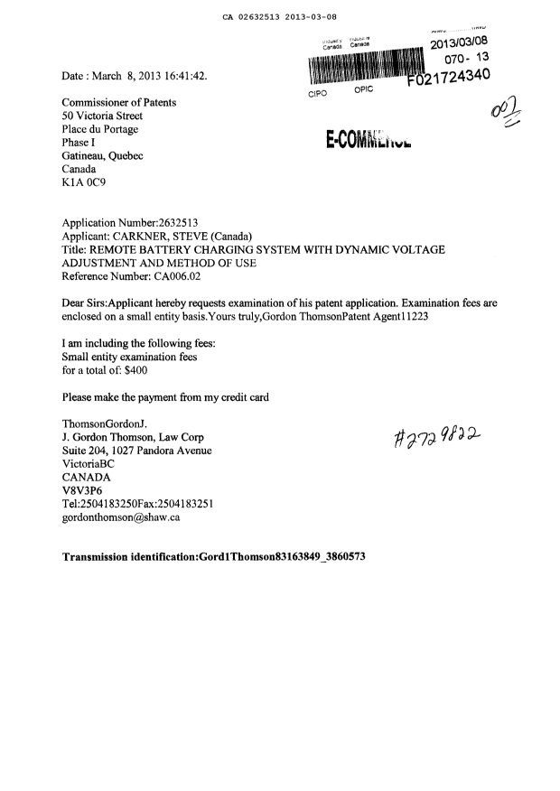 Document de brevet canadien 2632513. Poursuite-Amendment 20121208. Image 1 de 1