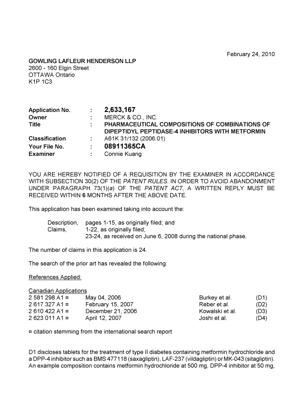 Document de brevet canadien 2633167. Poursuite-Amendment 20091224. Image 1 de 3