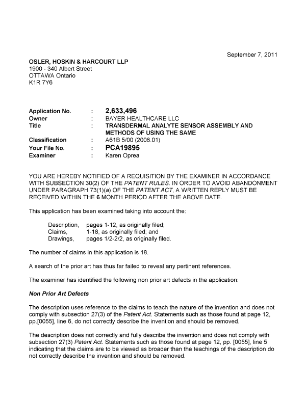 Document de brevet canadien 2633496. Poursuite-Amendment 20110907. Image 1 de 2