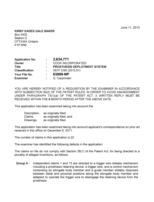 Document de brevet canadien 2634771. Poursuite-Amendment 20130611. Image 1 de 2