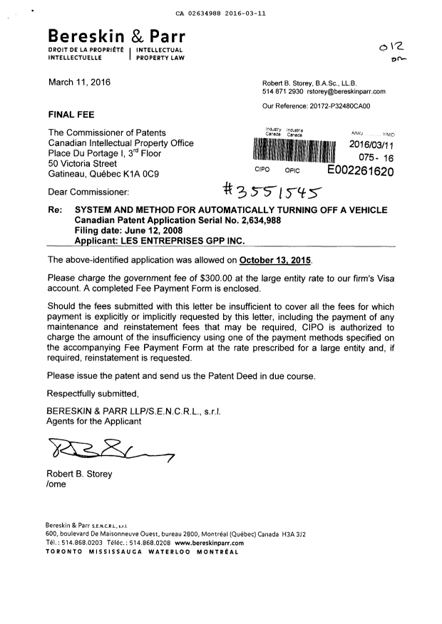 Canadian Patent Document 2634988. Correspondence 20151211. Image 1 of 1