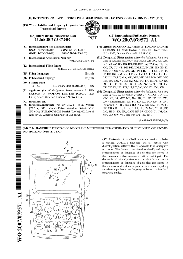 Document de brevet canadien 2635045. Abrégé 20080625. Image 1 de 2