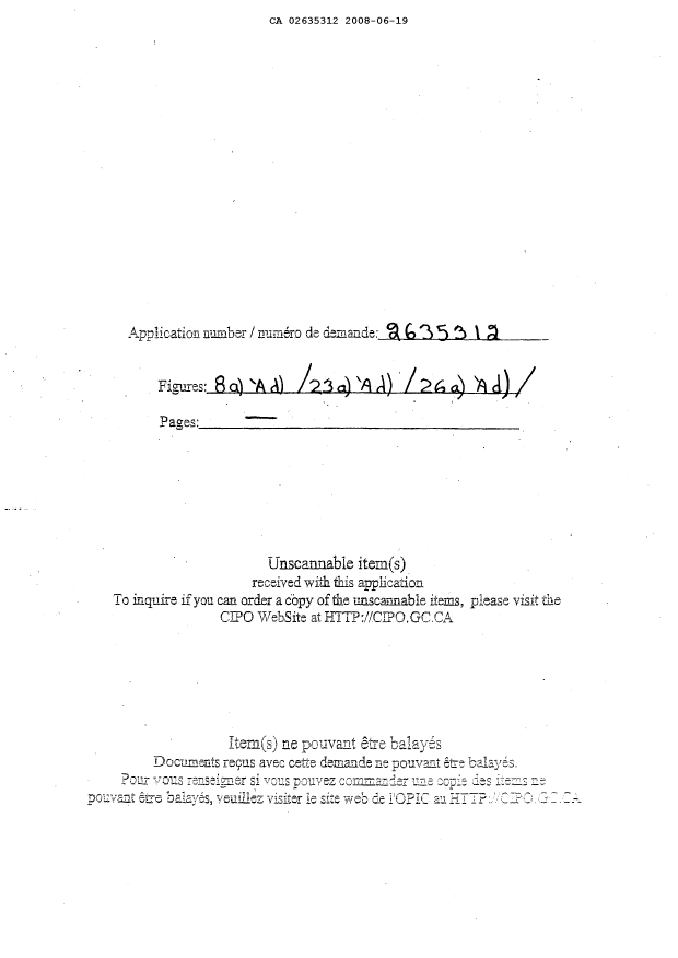 Document de brevet canadien 2635312. Dessins 20071219. Image 1 de 14