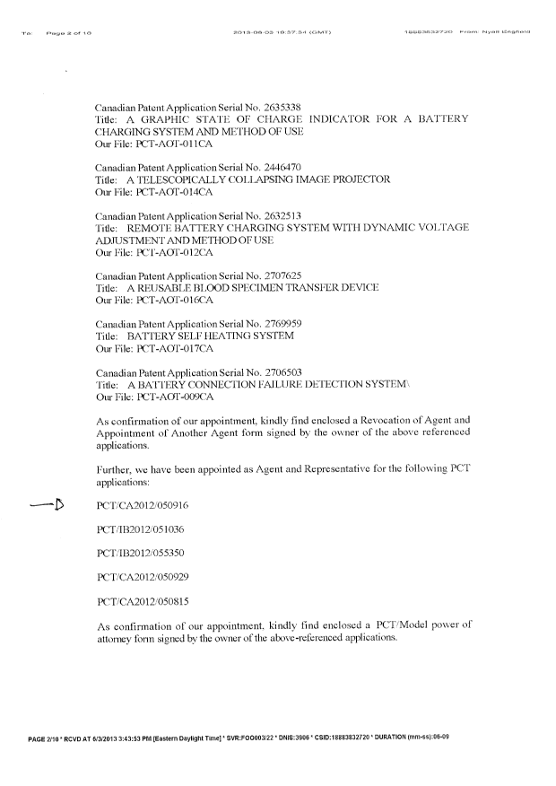 Document de brevet canadien 2635338. Correspondance 20121203. Image 2 de 5