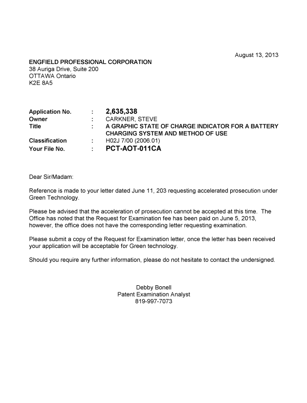 Document de brevet canadien 2635338. Poursuite-Amendment 20121213. Image 1 de 1