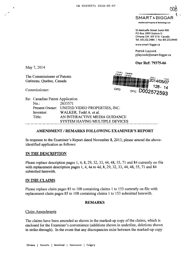 Canadian Patent Document 2635571. Prosecution-Amendment 20131207. Image 1 of 73