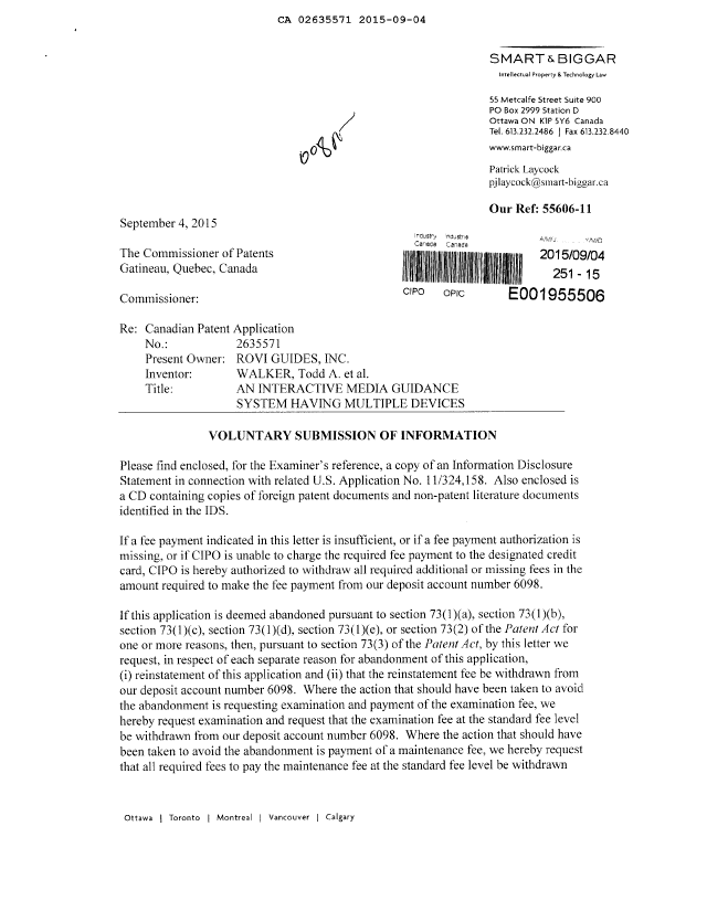 Canadian Patent Document 2635571. Prosecution-Amendment 20141204. Image 1 of 2