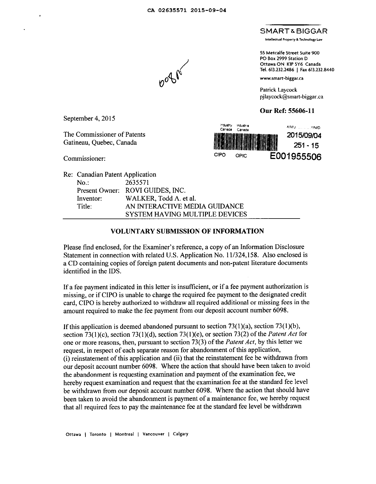 Canadian Patent Document 2635571. Prosecution-Amendment 20141204. Image 1 of 2
