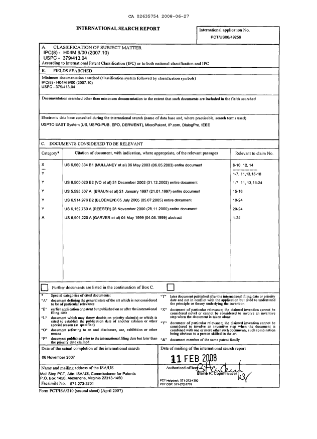 Canadian Patent Document 2635754. PCT 20071227. Image 1 of 3