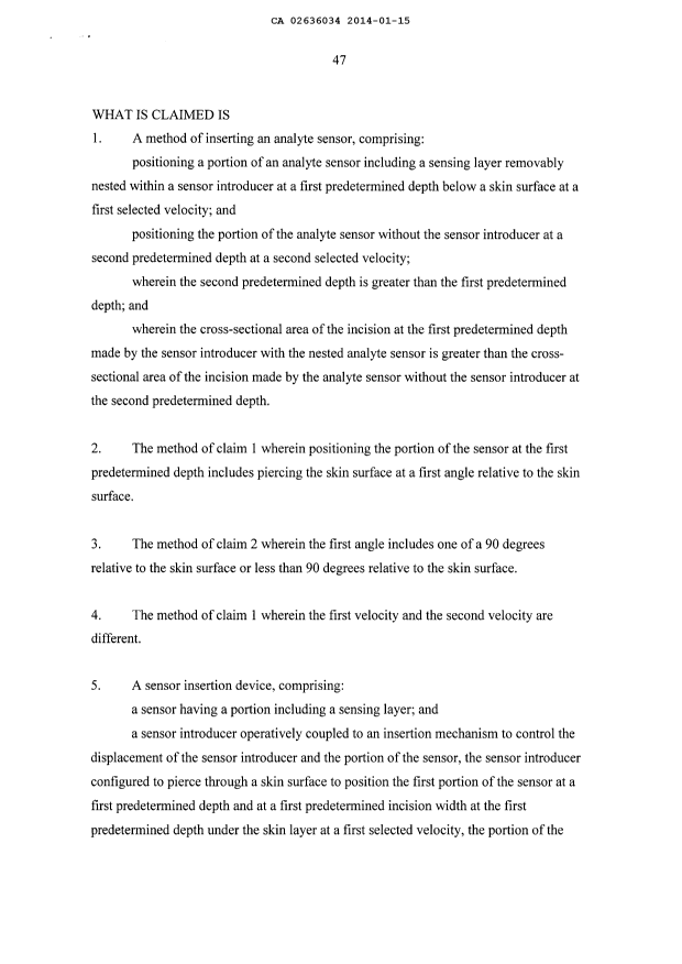 Document de brevet canadien 2636034. Revendications 20140115. Image 1 de 4