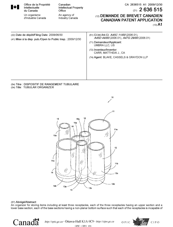 Document de brevet canadien 2636515. Page couverture 20091217. Image 1 de 2