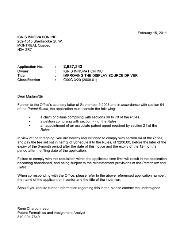Canadian Patent Document 2637343. Correspondence 20101215. Image 1 of 1