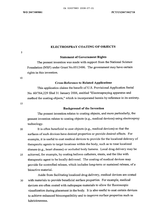 Canadian Patent Document 2637883. Description 20120131. Image 1 of 71