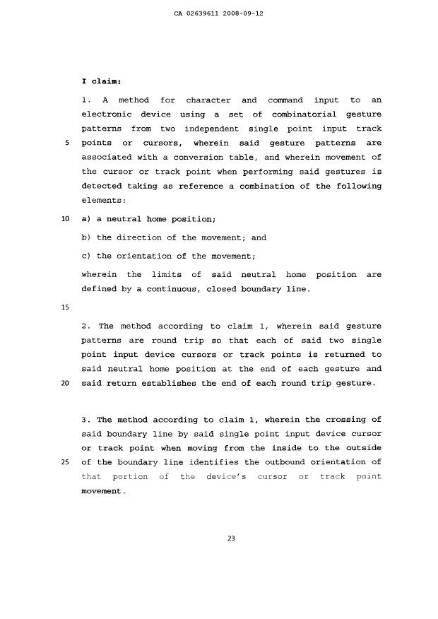 Document de brevet canadien 2639611. Revendications 20071212. Image 1 de 6