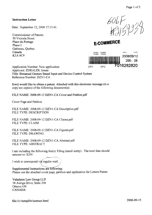 Document de brevet canadien 2639611. Cession 20071212. Image 1 de 6