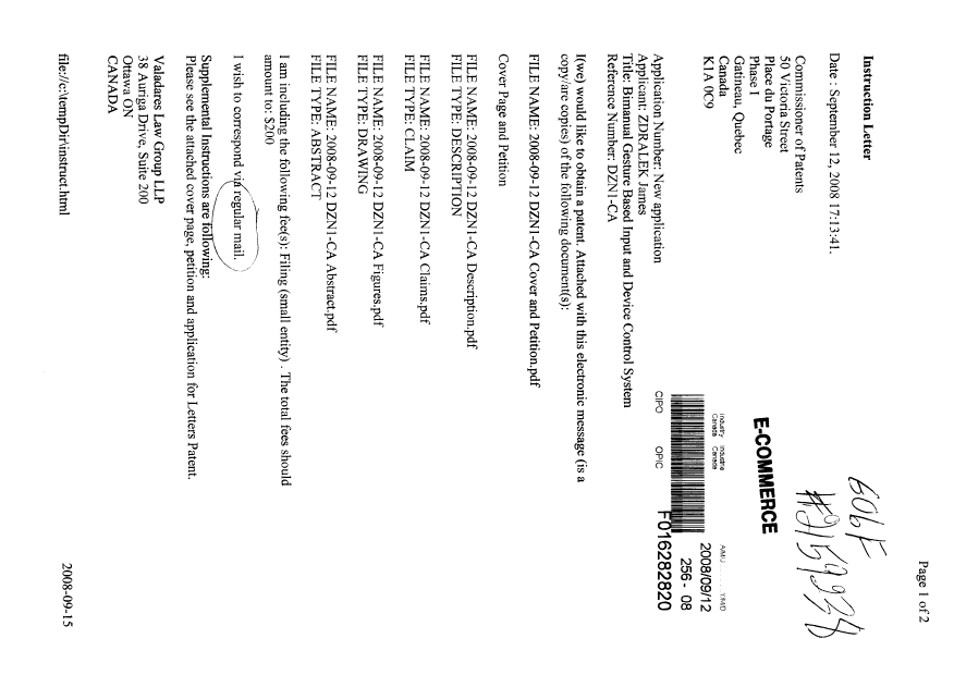 Document de brevet canadien 2639611. Cession 20071212. Image 1 de 6