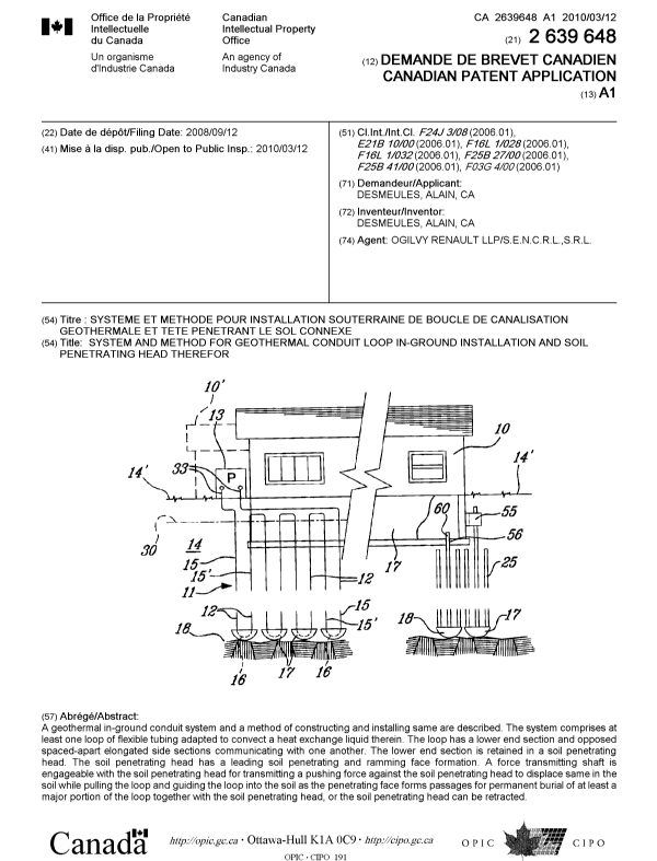 Canadian Patent Document 2639648. Cover Page 20100223. Image 1 of 1