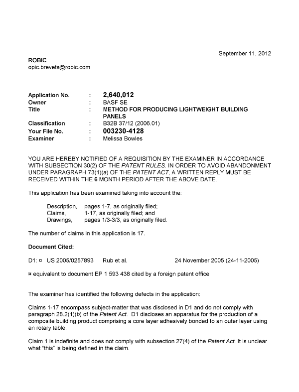 Canadian Patent Document 2640012. Prosecution-Amendment 20120911. Image 1 of 2
