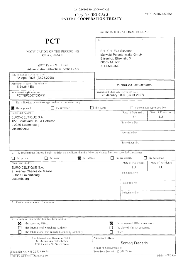 Canadian Patent Document 2640339. PCT 20080725. Image 1 of 6
