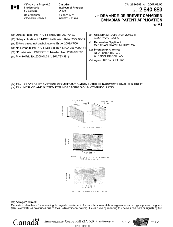 Document de brevet canadien 2640683. Page couverture 20081113. Image 1 de 2