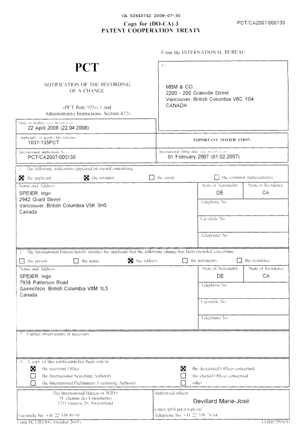 Canadian Patent Document 2640742. PCT 20080730. Image 1 of 6