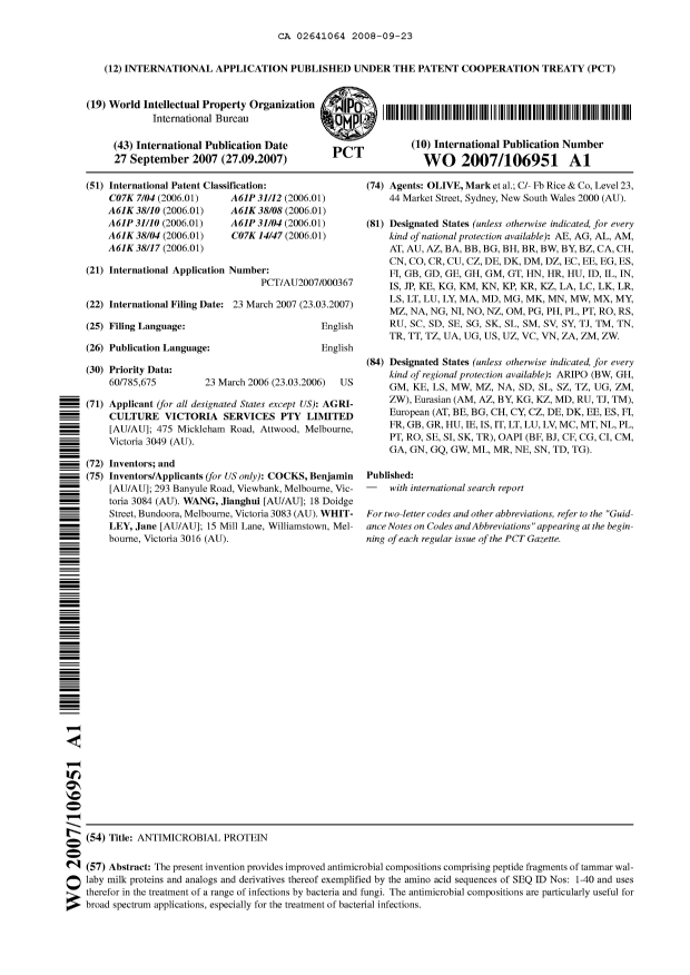 Document de brevet canadien 2641064. Abrégé 20080923. Image 1 de 1