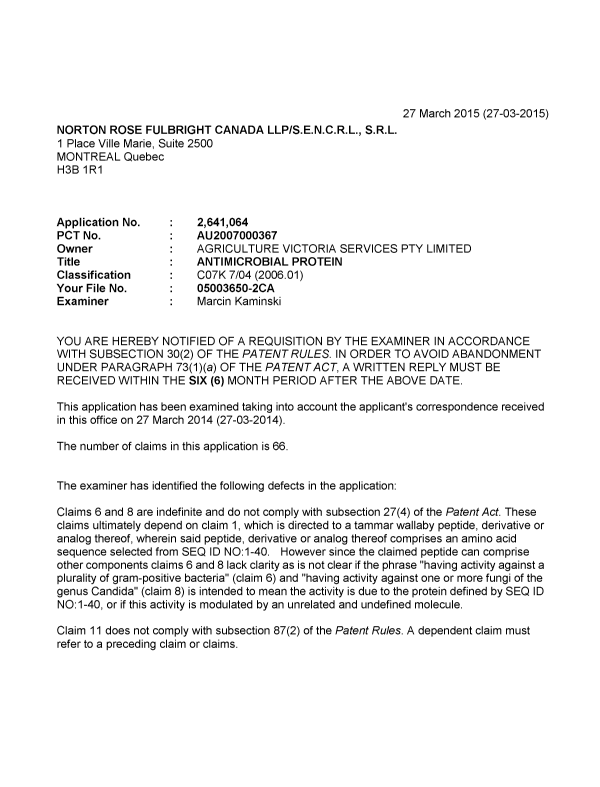 Document de brevet canadien 2641064. Poursuite-Amendment 20150327. Image 1 de 4