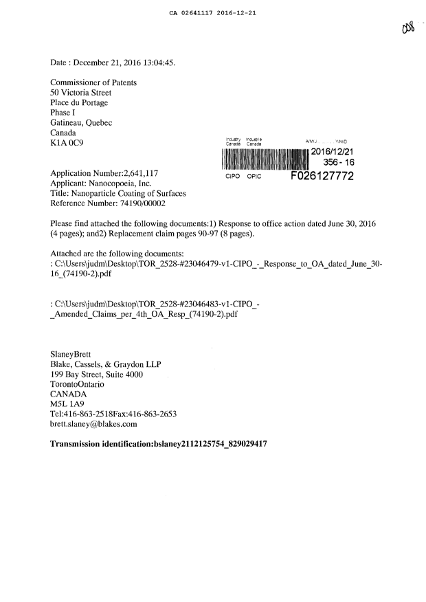 Canadian Patent Document 2641117. Amendment 20161221. Image 1 of 13