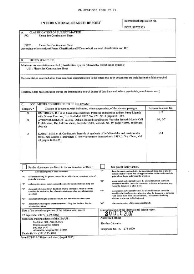 Canadian Patent Document 2641303. PCT 20080729. Image 1 of 4