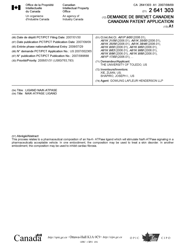 Canadian Patent Document 2641303. Cover Page 20081120. Image 1 of 2