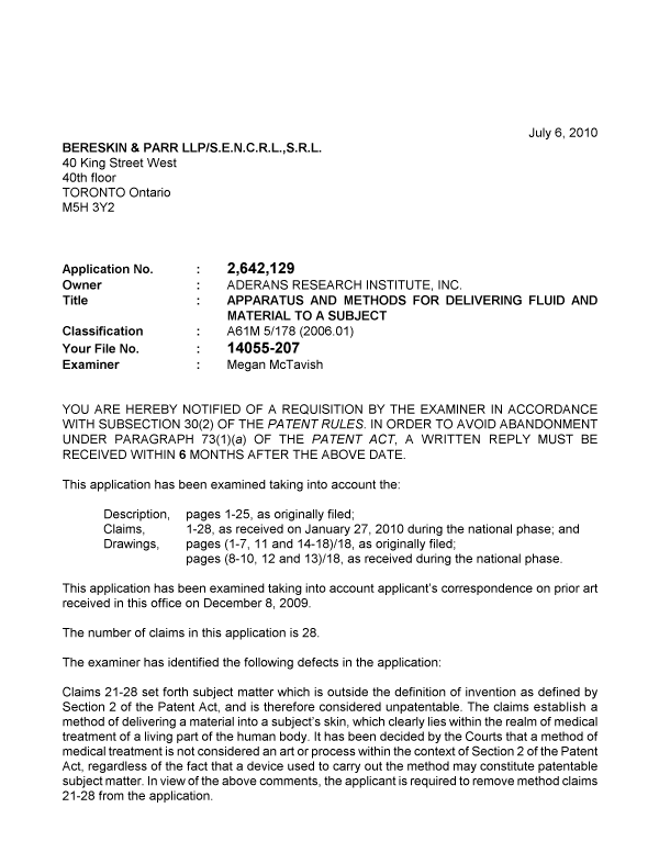 Document de brevet canadien 2642129. Poursuite-Amendment 20100706. Image 1 de 2