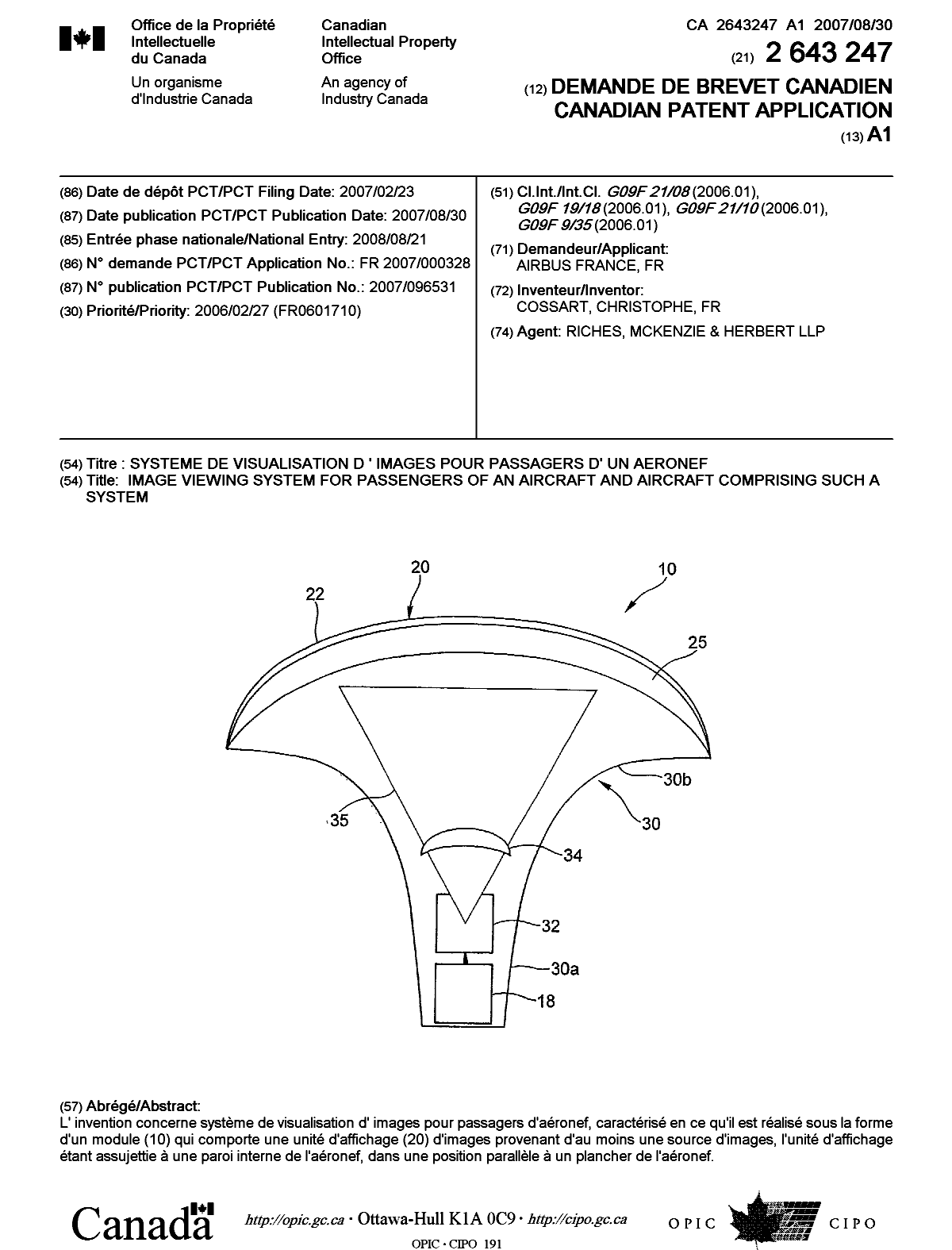 Document de brevet canadien 2643247. Page couverture 20071231. Image 1 de 1
