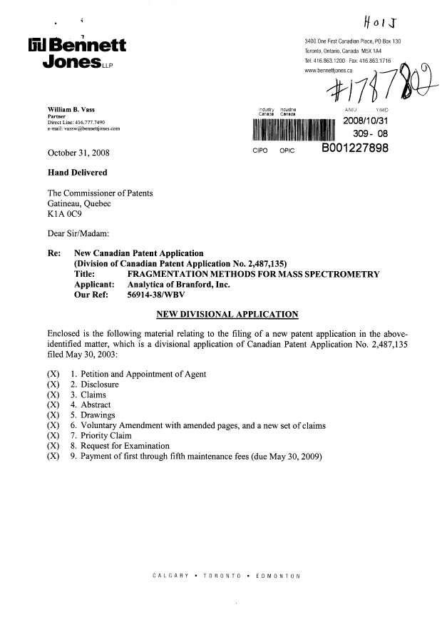 Document de brevet canadien 2643534. Cession 20081031. Image 1 de 4