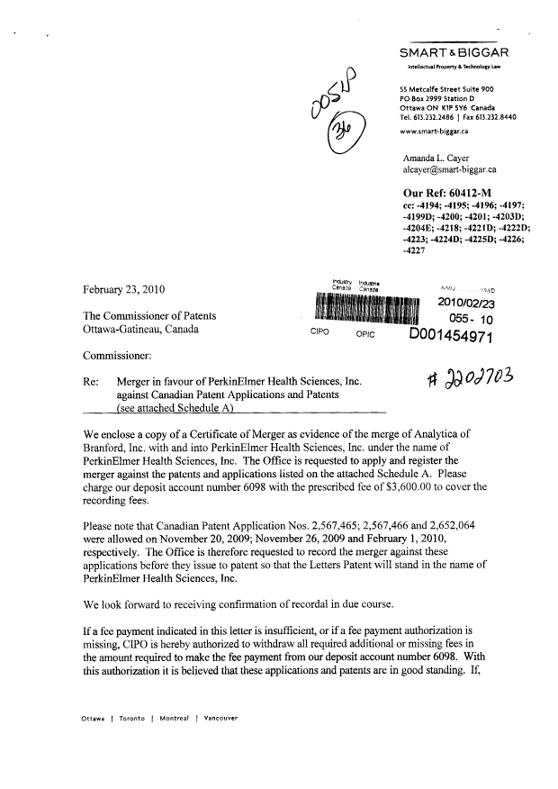 Document de brevet canadien 2643534. Cession 20100223. Image 1 de 7