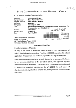 Canadian Patent Document 2643806. Correspondence 20130412. Image 1 of 2
