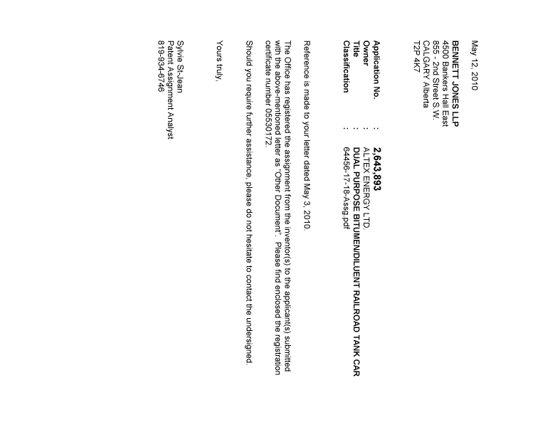 Document de brevet canadien 2643893. Correspondance 20091212. Image 1 de 1