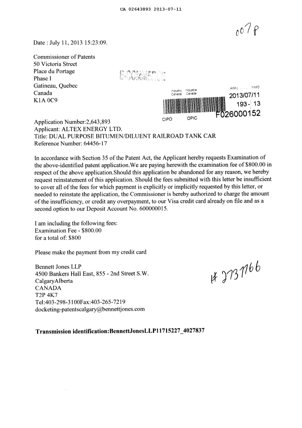 Canadian Patent Document 2643893. Prosecution-Amendment 20121211. Image 1 of 1