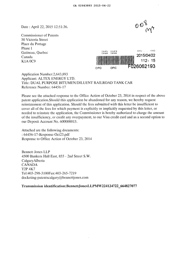 Canadian Patent Document 2643893. Prosecution-Amendment 20141222. Image 1 of 15