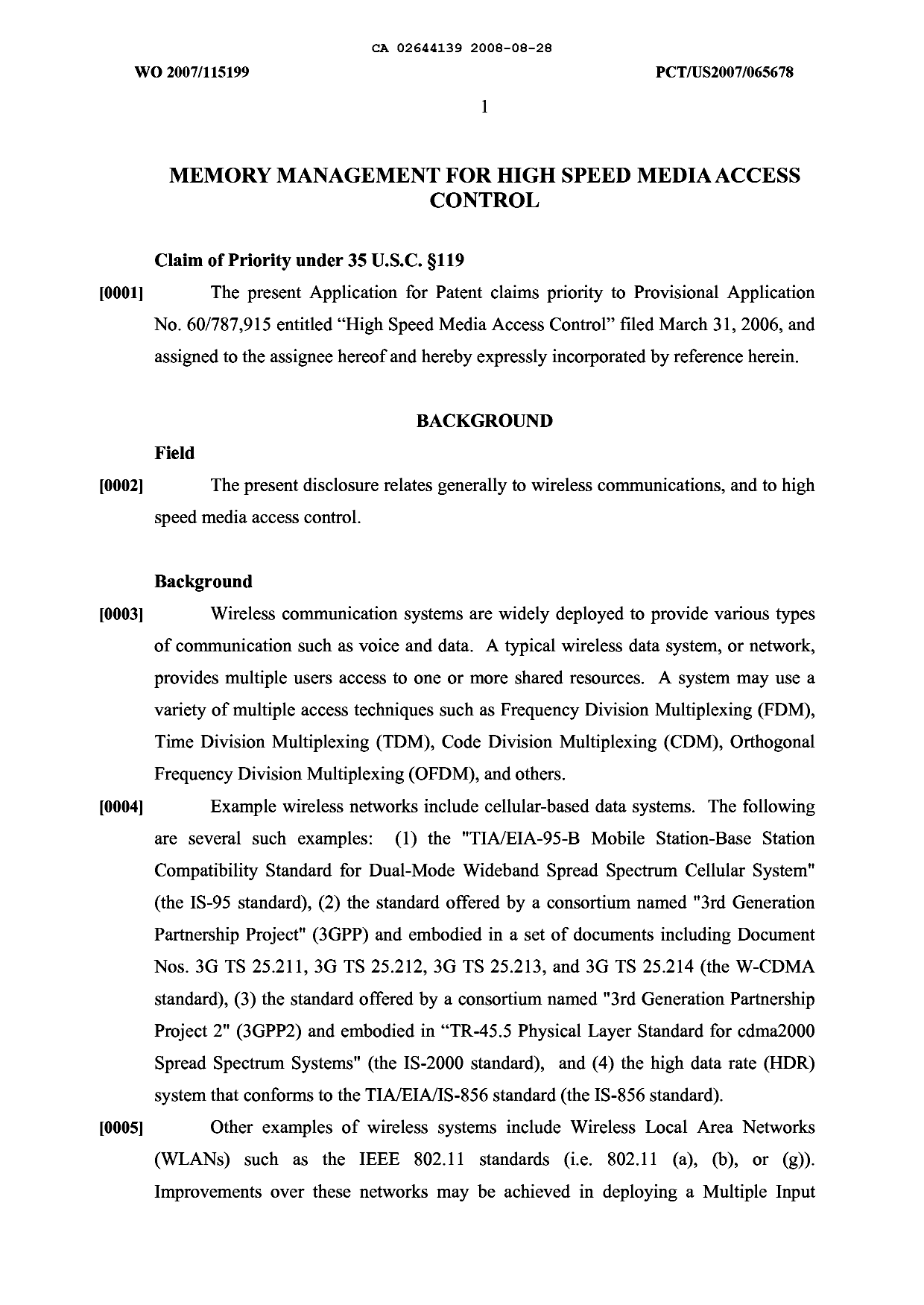 Canadian Patent Document 2644139. Description 20080828. Image 1 of 97