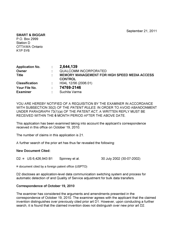 Canadian Patent Document 2644139. Prosecution-Amendment 20110921. Image 1 of 4
