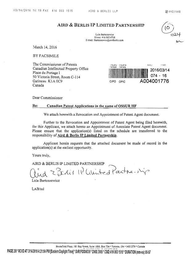 Canadian Patent Document 2644222. Correspondence 20151214. Image 1 of 5