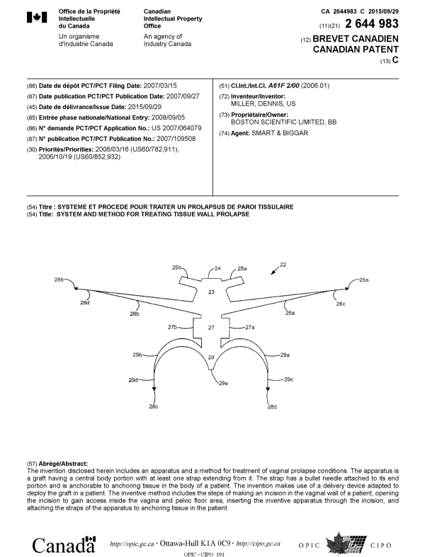 Document de brevet canadien 2644983. Page couverture 20150827. Image 1 de 1